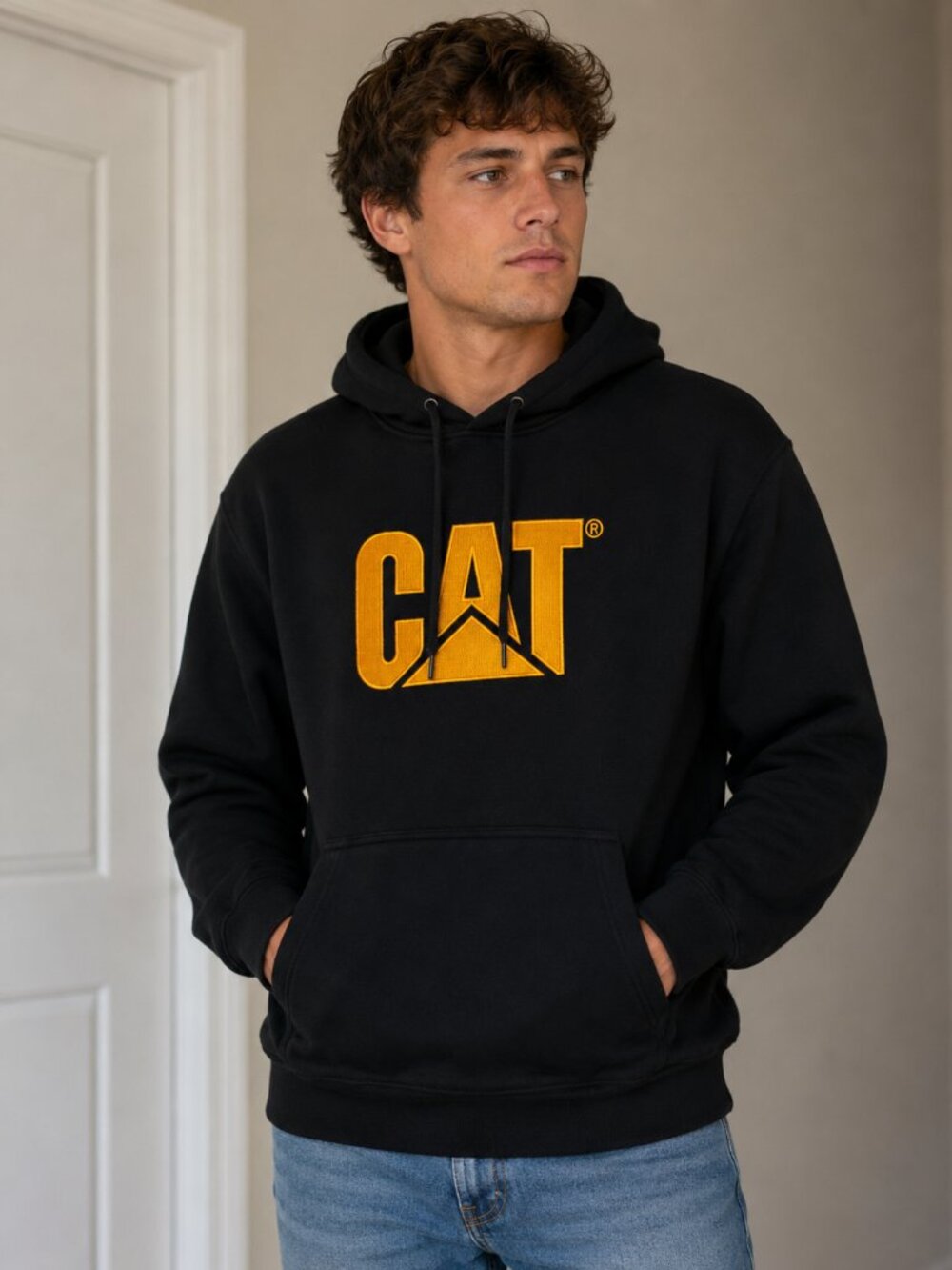 CAT Black Logo Hoodie NWT Large Cotton Blend Pullover Sweatshirt